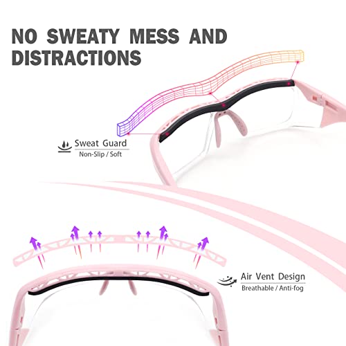 UKNOW Safety Glasses Anti Fog, Eye Protection with Clear UV Protection Lenses & Side Shields, ANSI Z87.1 Protective Eyewear - color: Pink