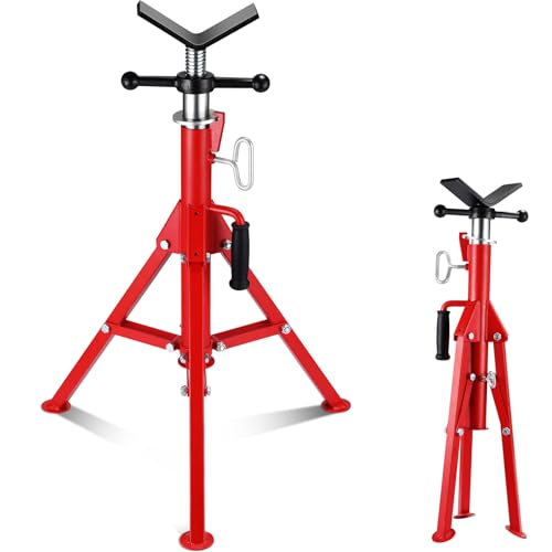 Garvee 2PCS V Head Pipe Jack Stand, Folding Portable Pipe Stands for 1/8 to 12 Inch Pipes Supporting, 2500LB Load, 28''-52'h Adjustable | Jack Stand for 1/8 to 12 Inch Pipes Supporting, 2500LB Load, 28"-52"H Adjustable - color: red
