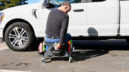 Powerbuilt Heavy-Duty Utility Rolling Seat Upgraded with Padding, Sturdy Locked in Trays, Premium Wheels for Garage Work - Grey 642924ECE - style: Foam Cushion