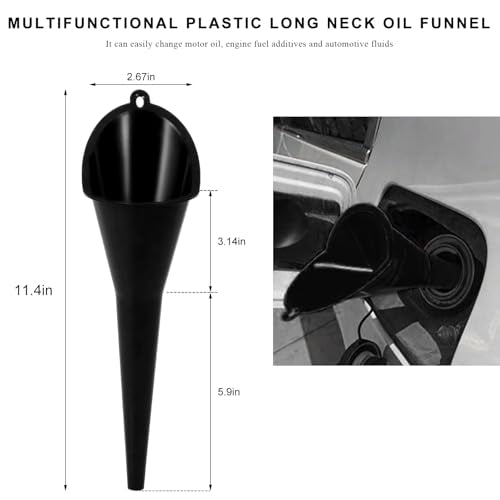 2 PCS Oil Funnel, Plastic Long Neck Multi-Purpose Spill Saver Funnel, Engine Oil Funnels for Filling Oils Gas Water Diesel Fuel Lubricants for Car Motorcycle ATV Boat (Black) - color: Black-2PCS