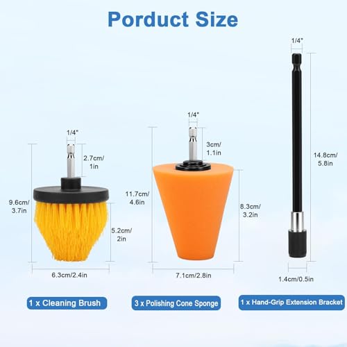 Linkstyle 5PCS Drill Polishing Cone Set, Car Wheel Polisher Sponge Pad Kit with Long Extension Pole & Cleaning Brush, Buffing Cone for 1/4" Hex Drill, Car Rim and Metal Surface Polishing Tool - style: Cone_5PCS