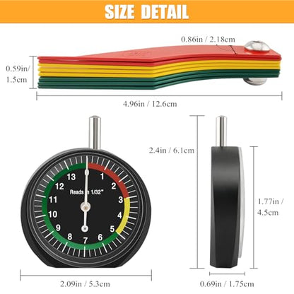 Tire Tread Depth Gauge&Brake Lining Gauge Set- Dial Tire Depth Tool (1/32" Readings) + 8-Piece Color-Coded Brake Pad Thickness Gauge Set for Cars (SAE & Metric, Steel, Disc & Drum Brake Compatible)