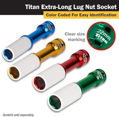 Titan 21121 1/2-Inch Drive x 21mm Non-marring Impact Extra-Long Lug Nut Socket - size: XL 21mm