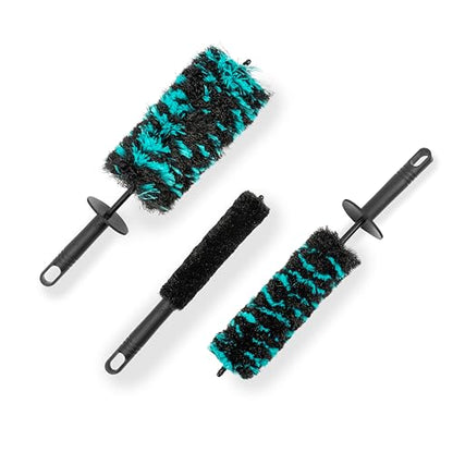 Wheel Brush Set – 3 Sizes Multi-Fiber Blend, Non-Scratch Design for Car & Motorcycle Rims, Spokes, Barrels, Brake Dust, Tight Gaps, Eco-Friendly Clean