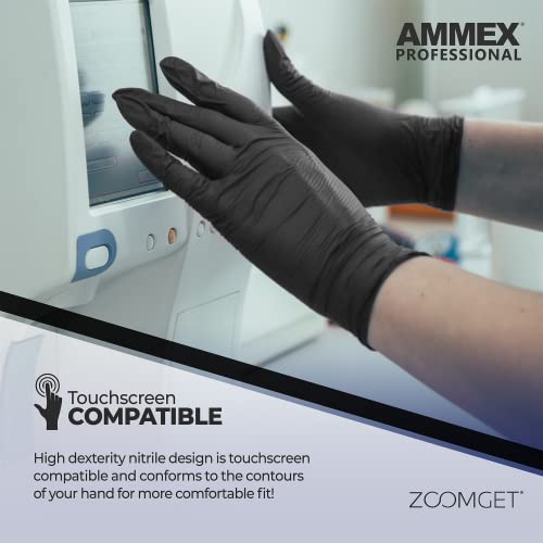 AMMEX Black Nitrile Exam Gloves, 3 Mil Medical Disposable Latex-Free Powder-Free, Non Sterile for Tattoo, Dental, Bulk - size: Small, style: 1 Case of 1000
