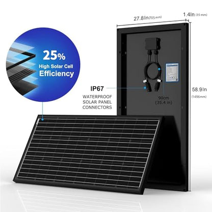 Solar Panel 200 Watt 12 Volt Monocrystalline – High Efficiency 200W 12V Solar Panel, Waterproof Junction Box, Off-Grid Battery Charger for RV, Boat, Cabin, Camper & Home Backup Power System - size: 200W