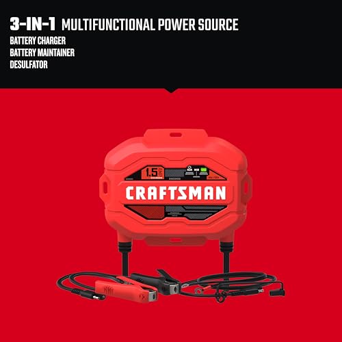 CRAFTSMAN 1.5A Car Battery Charger & Maintainer, 6V/12V – CMXCESM259 - size: (Pack of 1)