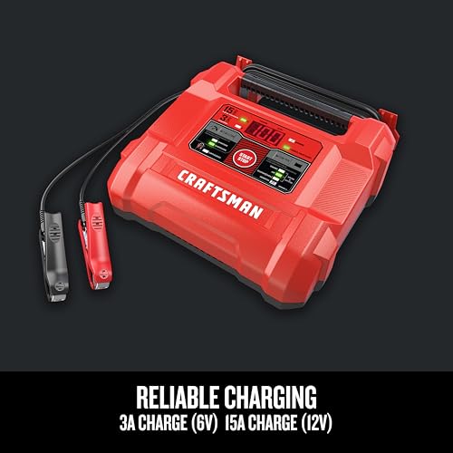 CRAFTSMAN 15A Car Battery Charger and Battery Maintainer, 4-in-1 Solution, for 6V/12V Power Sport, Automotive, and Marine Batteries, CMXCESM162