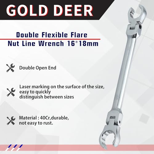 Flex Head Flare Nut Wrench 16 * 18mm Flexible Line Set - Metric Flare Tool for Automotive and Plumbing Repairs - 40Cr Steel - style: 16*18mm