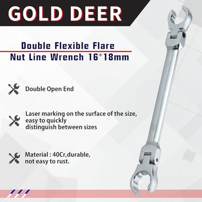 Flex Head Flare Nut Wrench 16 * 18mm Flexible Line Set - Metric Flare Tool for Automotive and Plumbing Repairs - 40Cr Steel - style: 16*18mm