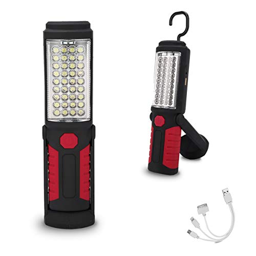 Rechargeable Work Light Portable LED Multi-use Magnetic Flashlight with Hanging Hook, Waterproof Work Flashlight for Car Repair Household Blackout and Emergency(Red) - color: Red