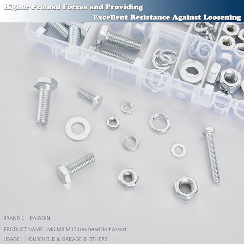 188PCS Metric Nuts and Bolts Assortment Kit, M6 M8 M10 Grade 8.8 | Heavy Duty Hex Bolts,Hardware,Nuts with Flat/Lock Washers Assorted,Bolt and Nut Kit - size: Hex Bolts-M6 M8 M10-188PCS