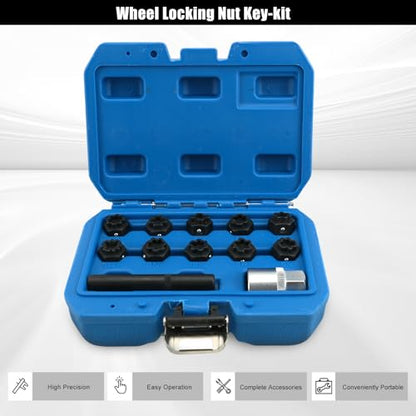 12PCS Wheel Lock Key Kit Compatible with Mercedes-Benz | 12-piece anti-theft wheel lock key socket set. Compatible with Mercedes-Benz wheel lock lug nuts for easy removal.