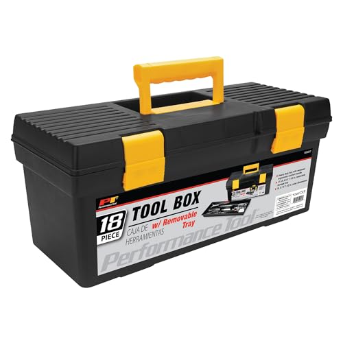 Performance Tool W54017 18-Inch Plastic Box with Handle, Tool Organizer Storage Box, Removable Inner Tray, Lightwieght & Easy to Carry - size: 18" Plastic Tool Box, style: Plastic Tool Box