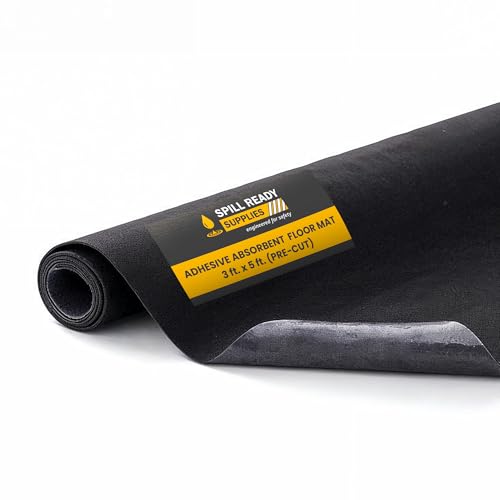 Spill Ready 3' x 5' Adhesive Absorbent Floor Mat (1 Pack Pre-Cut Mat), Heavyweight, Precut Oil, Grease & Water Floor Mat | Black Garage Mats - size: 3' x 5'