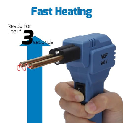 WEP 960-V Blue Plastic Welder Kit 110V with LED Lights with 200 Hot Staples and Pliers for Car Bumper Plastic Welding, Plastic Gas Tank Repair, a Great Automotive Tools for Mechanics - color: Light Blue