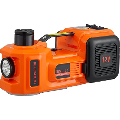 VEVOR Electric Car Jack 5 Ton with Electric Impact Wrench & Inflator Pump | 12V 11023 lbs Hydraulic Floor Jack, Portable Tire Changing Kit, with LED Light, for SUV Sedan Truck, Garage Repair Tool