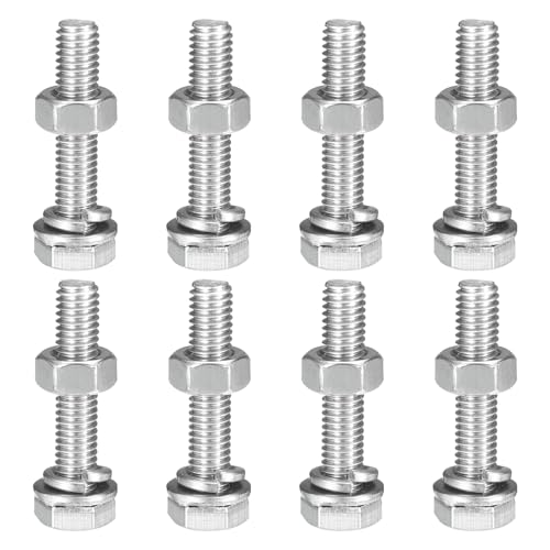 uxcell M6 x 30mm Hex Head Screws Bolts, Nuts, Flat & Lock Washers Kits, 304 Stainless Steel Fully Thread Hexagon Bolts 8 Sets - size: M6 x 30mm
