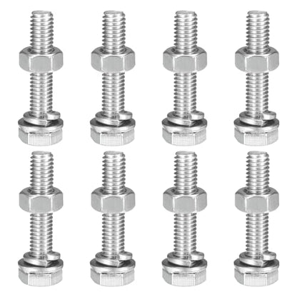 uxcell M6 x 30mm Hex Head Screws Bolts, Nuts, Flat & Lock Washers Kits, 304 Stainless Steel Fully Thread Hexagon Bolts 8 Sets - size: M6 x 30mm