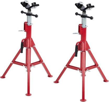 2PCS Pipe Jack Stand, Heavy Duty Pipe Stand, 2-Ball Transfer, 2500LB Jack Stands Carbon Steel with Portable Folding Legs 28-52 Inch Height Adjustable 1/8"-12" Capacity - color: Red | 2-Ball Transfer