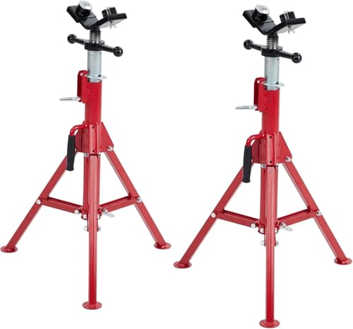2PCS Pipe Jack Stand, Heavy Duty Pipe Stand, 2-Ball Transfer, 2500LB Jack Stands Carbon Steel with Portable Folding Legs 28-52 Inch Height Adjustable 1/8"-12" Capacity - color: Red | 2-Ball Transfer