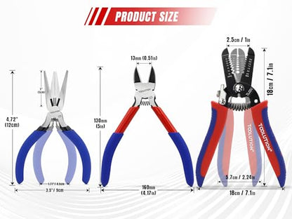 3-Piece Electrician's Pliers Set Professional Wire Stripping Tool | 7” Wire Stripper & 5” Needle Nose Pliers & 5” Wire Cutter Spring-Loaded Design & Non-Slip Grip for Electrical Work, DIY - color: Wire Cutter+needle Nose+wire Stripper