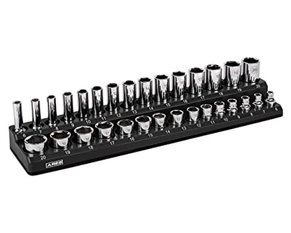 ARES 70235-30-Piece 3/8-Inch Metric Magnetic Socket Holder - Securely Holds 15 Standard and 15 Deep Size Sockets in Place - Keeps Your Tool Box Organized - color: Black (Mm), size: 3/8-Inch Drive - 1-Piece