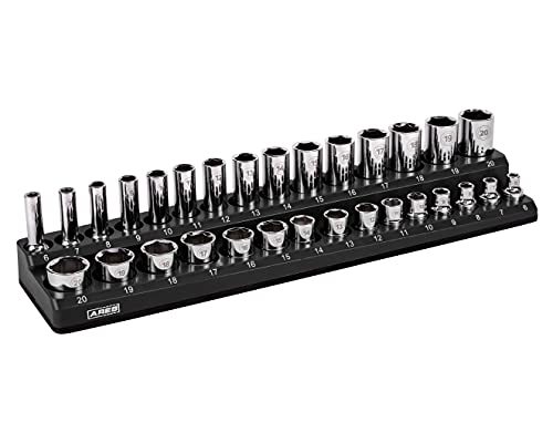 ARES 70235-30-Piece 3/8-Inch Metric Magnetic Socket Holder - Securely Holds 15 Standard and 15 Deep Size Sockets in Place - Keeps Your Tool Box Organized - color: Black (Mm), size: 3/8-Inch Drive - 1-Piece