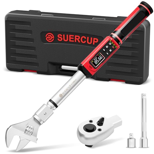 SUERCUP 1/2" Adjustable Digital Torque Wrench (1.5-99.6Ft.Lb/2-135N.m) | Interchangeable 14x18mm Head with 42mm Jaw & 1/2" Ratchet, Vibration, Buzzer & LED Flash, for HVAC, Flare Nut & Auto Repair - size: 1.5-99.6Ft.Lb/2-135N.m(14x18 mm)