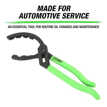OEMTOOLS 25324 14” Oil Filter Wrench Pliers, 2 2/5" To 5" Adjustable Oil Filter Pliers, Heavy Duty Steel Oil Filter Gripper, 20 Degree Jaws, Green And Black | Adjustable Oil Filter Pliers, Heavy Duty Steel Oil Filter Gripper, 20 Degree Jaws, Comfort Grip