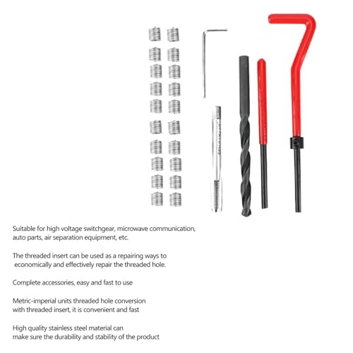 25PCS Thread Repair Kit, M7x1 Thread Inserts in Stainless Steel with Twisted Drill Wrench, Rethreading Tools for Converting Between Metric and Imperial Threaded Holes