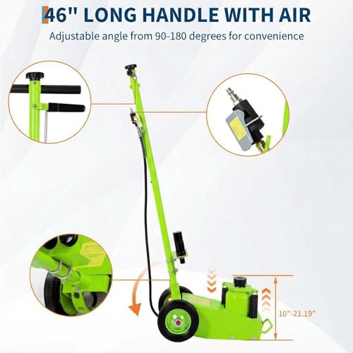 GarveeTech 35 Ton Air Hydraulic Floor Jack for Heavy Duty Trucks & Tractors – Low Profile (10"-21.19"), 4 Adapters, 46" Adjustable Handle – 77,000 lbs Capacity - color: 35 Ton Green