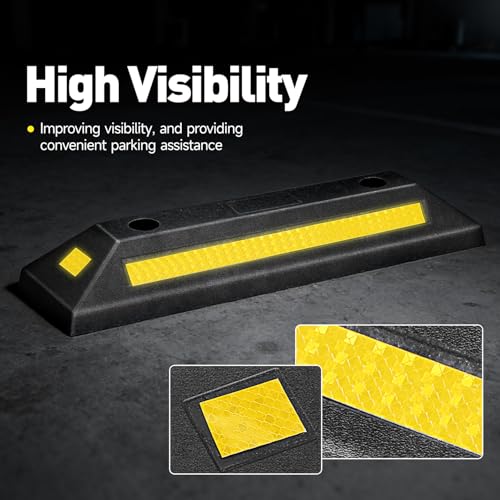 DNA Motoring 2 Pack 21" Parking Stopper for Garage, Heavy Duty Garage Parking Aid, Parking Gadgets Protects Car and Garage Walls, w/Reflective Yellow Tape Curb, 21" L x 5.7" W x 3.14" H, TOOLS-00826 - style: 3 side Reflective Strip