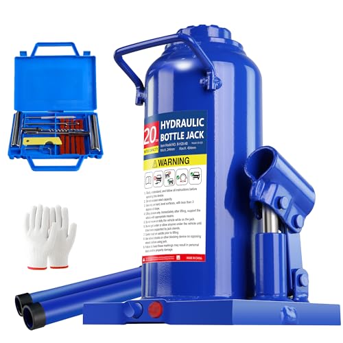 20T Hydraulic Bottle Jack, 40,000 lbs, with Tire Kit | Heavy-duty jack for trucks & industrial use. 9.61"-17.87" lift. Sturdy carry handle. - color: 20 Ton Basic with Tire Repair Kit