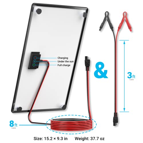POWOXI 10W 12V Magnetic Solar Battery Trickle Charger Maintainer, Built-in MPPT Intelligent Charge Controller, Waterproof Solar Trickle Charger Alligator Clip for Car RV Motorcycle Marine, etc. - size: Magnetic-10W