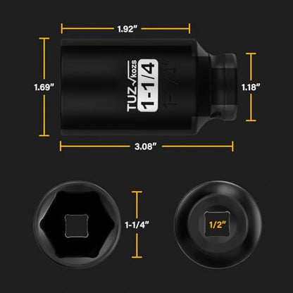 1/2 Inch Drive 1-1/4 Inch Deep SAE 6 Point CR-MO Impact Socket | Radius Corner Design,Square Chamfered Opening,Axle Nut Impact Grade Socket for Easy Removal - size: 1/2” Drive 1-1/4 Deep, style: 1/2" Drive Deep Socket