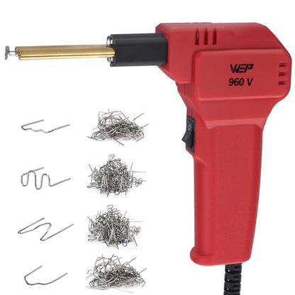 WEP 960-V Red Plastic Welder Kit 110V with LED Lights with 200 Hot Staples and Pliers for Car Bumper Plastic Welding, Plastic Gas Tank Repair, a Great Automotive Tools for Mechanics - color: Red