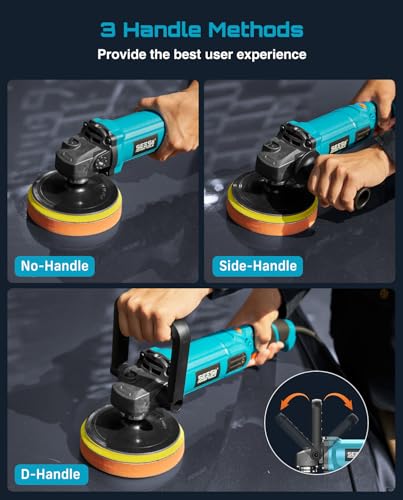 Seesii Car Buffer Polisher 1600W, 7"/6" Variable Speed 2056-3600 RPM Rotary Polisher with Copper Motor & Detachable Handles, Ideal for DIY Detailers, Auto Detailing Hobbyists, Scratch Removal & Waxing