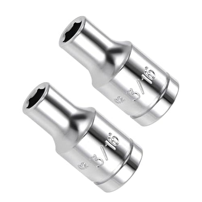 6-Point Socket, 1/4" Drive 3/16" Deep, Polished Chromed CR-V SAE Standard Shallow Impact Socket - (Applications: for Ratchet Torque Electric Wrenches Car Repair), 2-Pieces - size: 3/16"