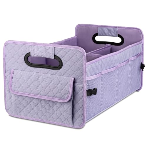 Car Trunk Organizer for SUV, Collapsible Car Storage Organizer Light Purple | Sturdy, Large Capacity, Diamond Decor, Multi Compartment Container Box Adjustable Car Accessories for Sedan Truck - color: Light Purple, size: Standard