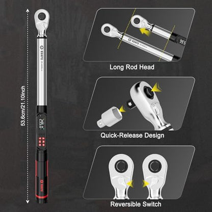 VANPO 1/2 Drive Digital Angle Torque Wrench 14.7-295 ft.lb, ±2% Accuracy | 20-400 Nm Electronic Torque Wrench, Buzzer LED Vibration Alarm, Perfect for Heavy Duty Truck, Bus & Diesel Repair - size: 14.7-295.0 ft.lb/20-400 N.m (1/2-Inch)