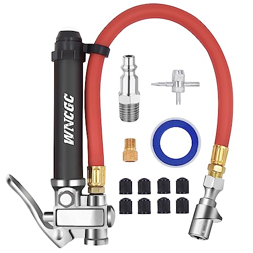 10-120 PSI Tire Inflator Gauge with Lock on Air Chuck and 12" Air Hose, Tire Air Pressure Gauge with Air Compressor Accessory for Car Truck Motorcycle Bike