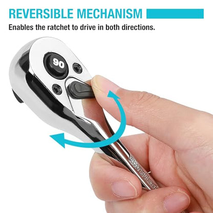 DURATECH 3-Piece Drive Ratchet, 1/4", 3/8", 1/2" 90-Tooth Quick-Release Ratchet Wrench, Reversible, Cr-V Made, Full Polished - with Plastic Insert Storage Box, Gifts for Men, Women, Dad - size: Combo Kit (Plastic Tray)