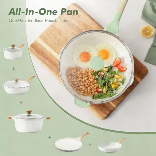 SENSARTE Nonstick Ceramic Skillet with Lid 10-inch, 3.5QT Non Toxic Deep Frying Pan, Dishwasher Safe Saute Pan with Lid, Stay-cool Handle, Healthy Induction Cooking Pot, Green - color: Mint Green, size: 10-inch/3.5QT