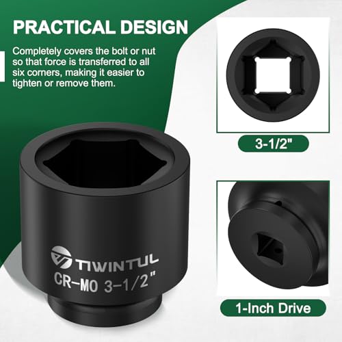3-1/2" Impact Socket 1" Drive, 6 Point Design, CR-MO for Mining | Jumbo Impact Socket, ANSI Certified, Heavy Duty Socket 1 Inch Drive for Offshore, Heavy Truck & Industrial Use - size: 3-1/2"(1 PCS)