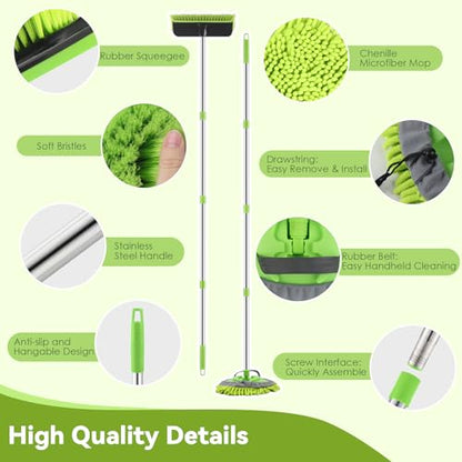 2 Pack Car Wash Brush with 62" Long Handle for Exterior Truck, RV, Boat | Microfiber Car Wash Mop and Car Washing Brush Combo, Soft Bristle Cleaning Brush, Rubber Squeegee, Car Cleaning Kit for Home