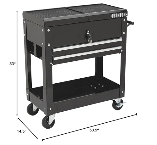 Ironton 28in. 2-Drawer Rolling Tool Cart, 350-Lb., Locking Drawers | Heavy-duty steel frame, open lower tray, quick-access tool organization, garage/workshop/warehouse use, easy maneuvering - size: 2 Drawer
