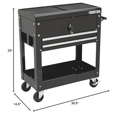 Ironton 28in. 2-Drawer Rolling Tool Cart, 350-Lb., Locking Drawers | Heavy-duty steel frame, open lower tray, quick-access tool organization, garage/workshop/warehouse use, easy maneuvering - size: 2 Drawer