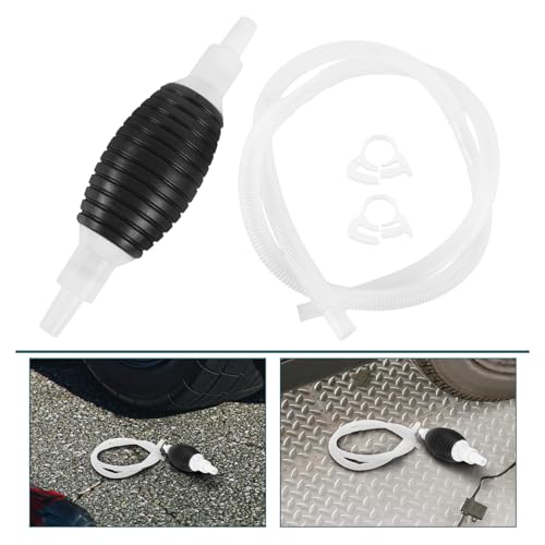 Manual Hand Fuel Transfer Pump with Corrugated Siphon Hose and Plastic Wall-mount Bracket for Gasoline Diesel Water Fluid Transfer Versatile for Vehicle and Agricultural Use