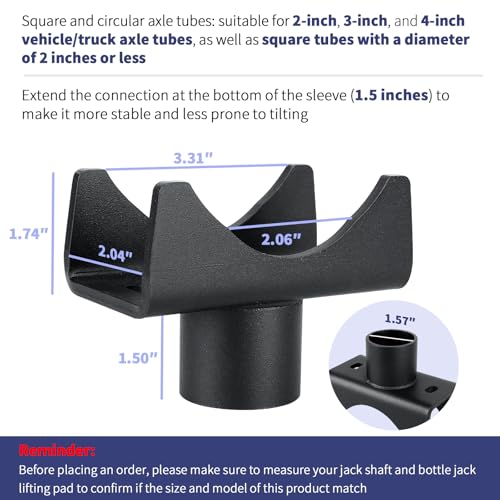 Bottle Jack Adapter, Axle Saddle for 2", 3", 4" Round & 2" Square Tube, Bottle Jack Extension for RV Trailer, Within 1.5" Lifting Platform, Garage, Farm & Ranch - color: Black
